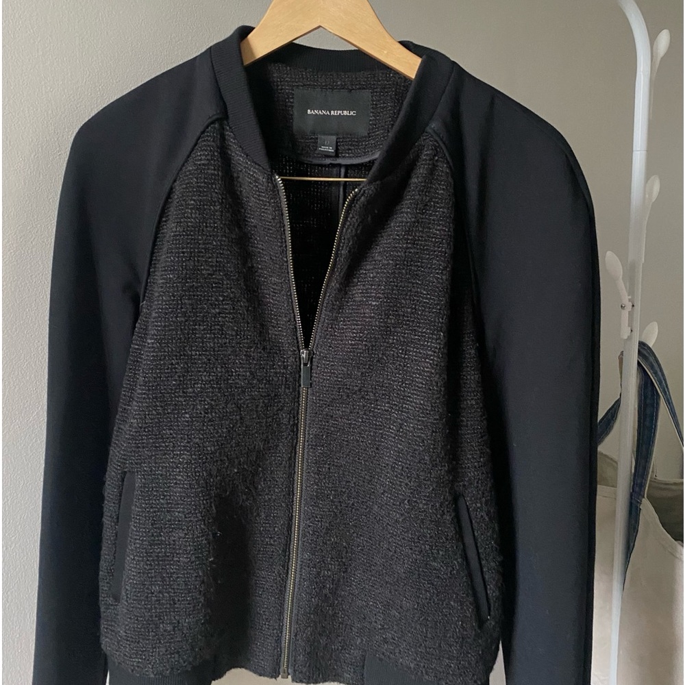 Banana Republic Black Textured Front Bomber Jacket